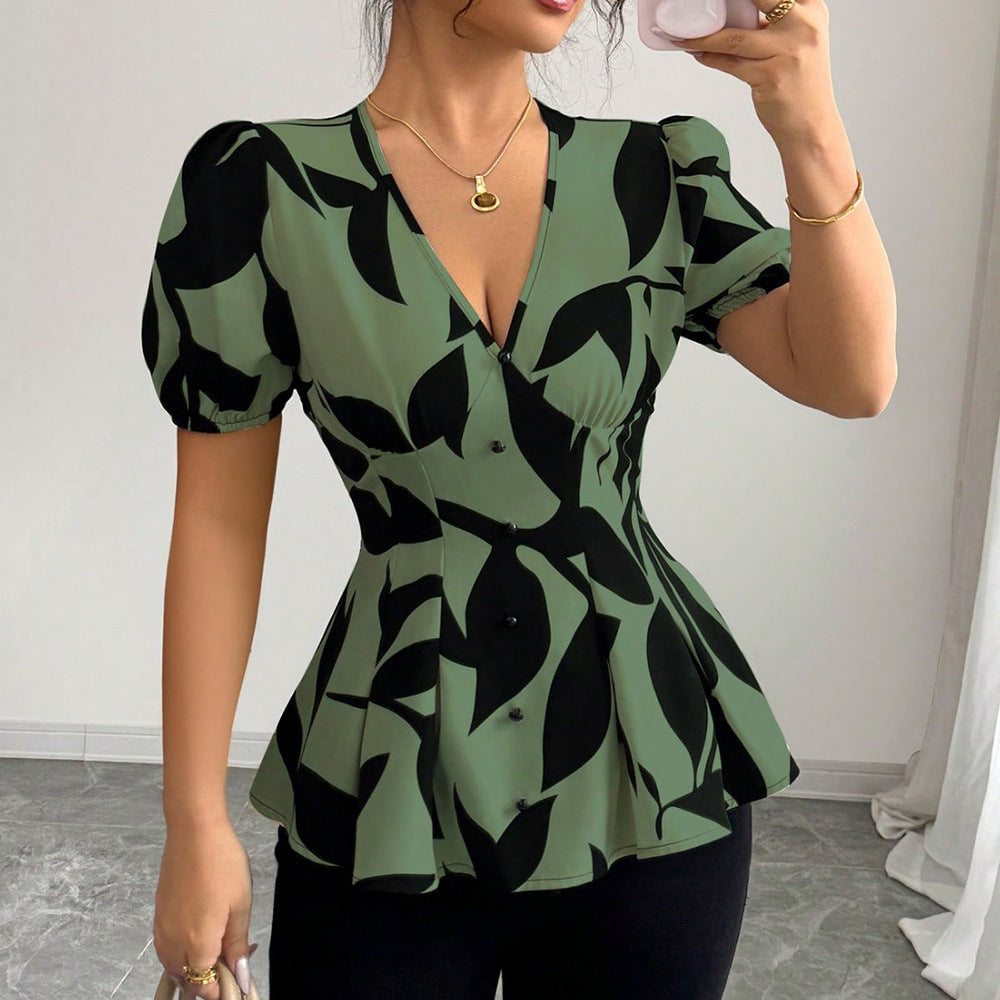 New Summer Womens Printed Shirts From Europe And American   Women'S Top 2pcs Set, Mature Elegant Style Long Sleeve Blouse Shawl Coat And Vest Inner Layer