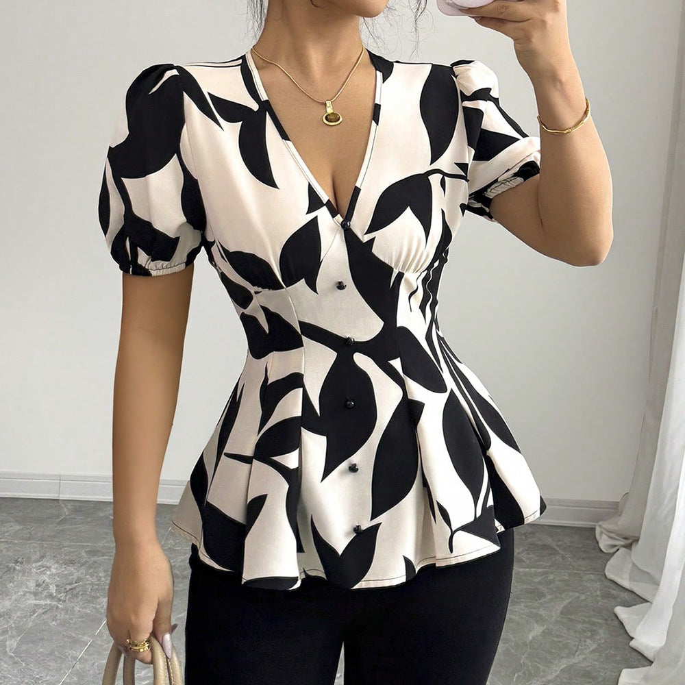 New Summer Womens Printed Shirts From Europe And American   Women'S Top 2pcs Set, Mature Elegant Style Long Sleeve Blouse Shawl Coat And Vest Inner Layer