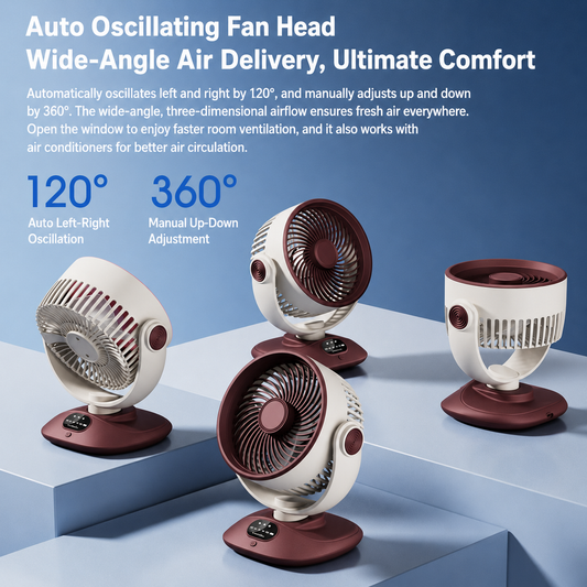 USB-Powered Adjustable 360° Oscillating Air Circulator Fan – Portable Desktop Cooling Fan with Wide-Angle Airflow