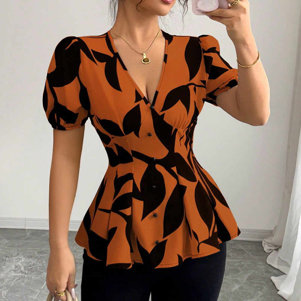 New Summer Womens Printed Shirts From Europe And American   Women'S Top 2pcs Set, Mature Elegant Style Long Sleeve Blouse Shawl Coat And Vest Inner Layer